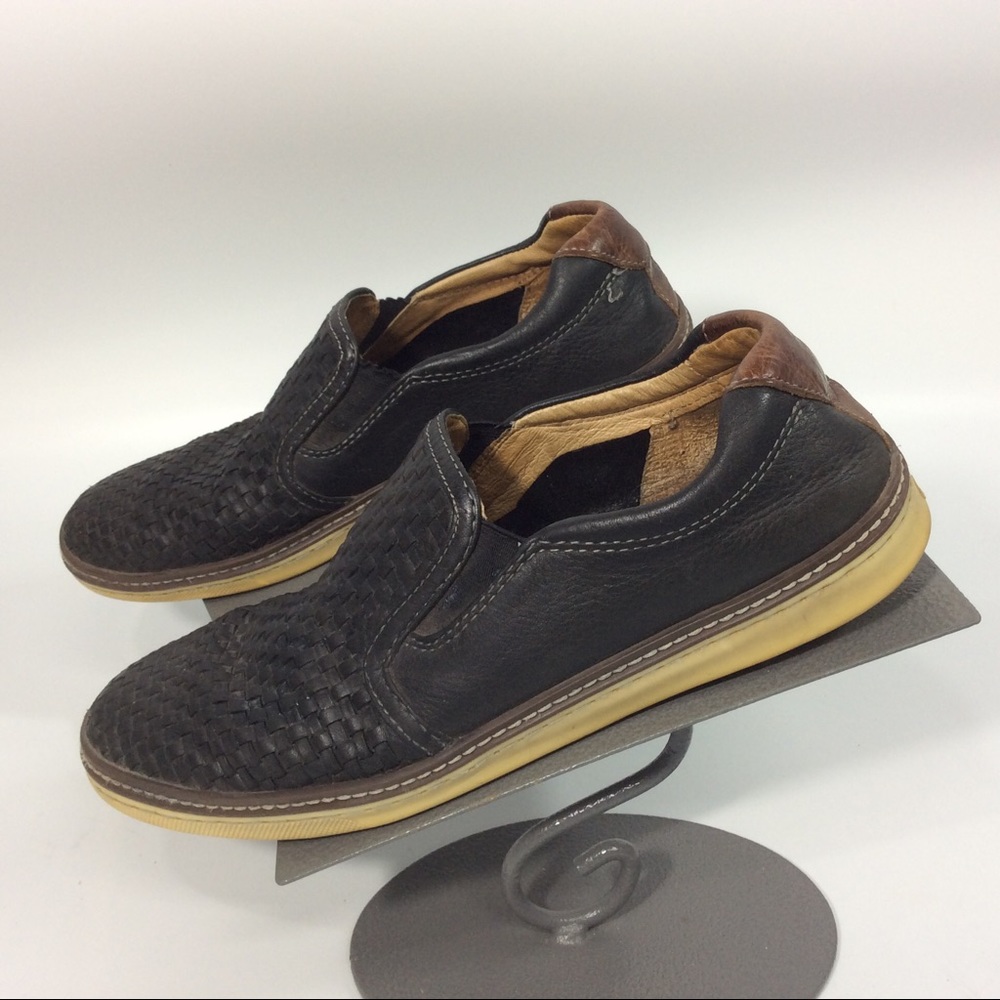 J&M Johnston & Murphy 9M Sheepskin Black Woven Loafers Slip On Driving Shoes